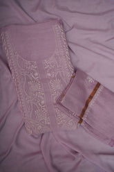Mulmul Cotton- Chikankari Unstitched 3 Pc Suit Set-Lavender